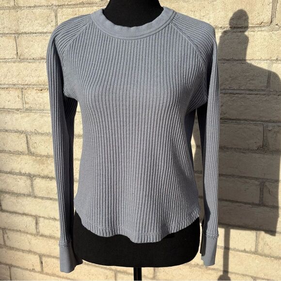 FAHERTY LEGEND WAFFLE LAYERING CREW Gray Blue Color XS - Picture 4 of 8